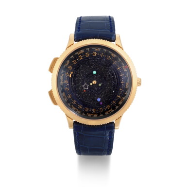 View full screen - View 1 of Lot 208. MIDNIGHT PLANETARIUM, REFERENCE 2680195 LIMITED EDITION PINK GOLD PLANETARIUM WRISTWATCH WITH CALENDAR AND LUCKY DAY NUMBER 1 CIRCA 2014.