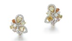 PAIR OF COLOURED DIAMOND AND DIAMOND EARRINGS | 彩色鑽石 配 鑽石 耳環一對