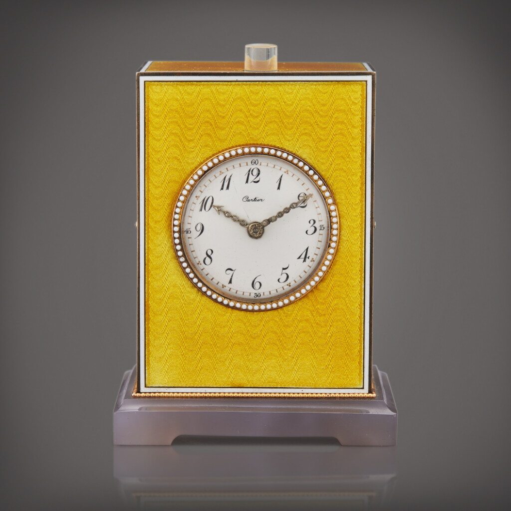 View full screen - View 1 of Lot 85. A silver and enamel minute repeating desk timepiece, Circa 1915.