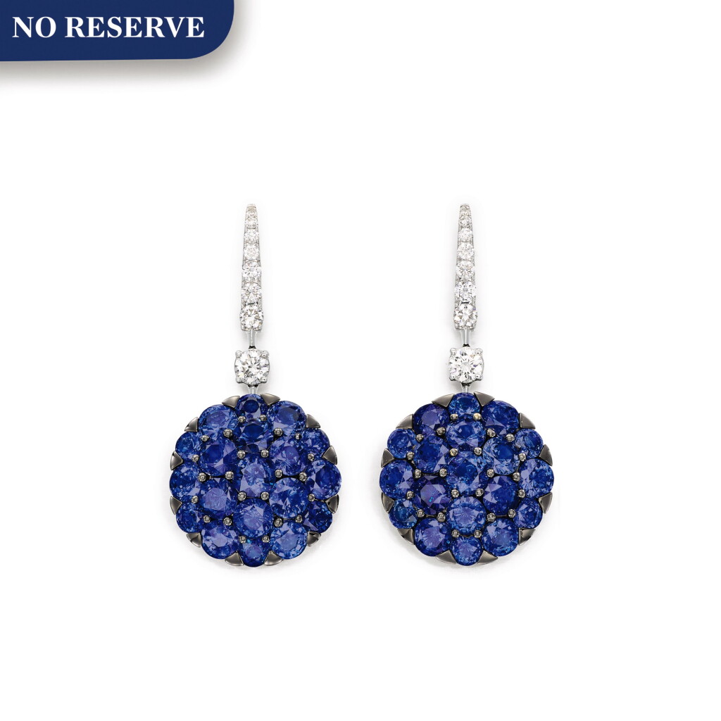 View full screen - View 1 of Lot 1750. Graff | Sapphire and Diamond Pendent Earrings | 格拉夫 | 藍寶石 配 鑽石 耳墜一對.