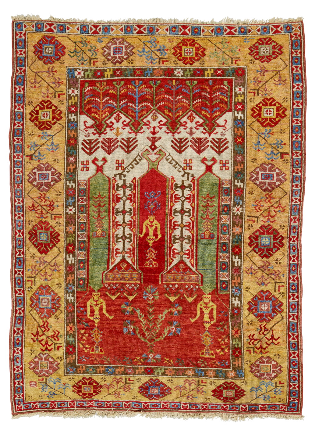 View full screen - View 1 of Lot 192. A Konya coupled-column prayer rug, Central Anatolia, early 19th century.