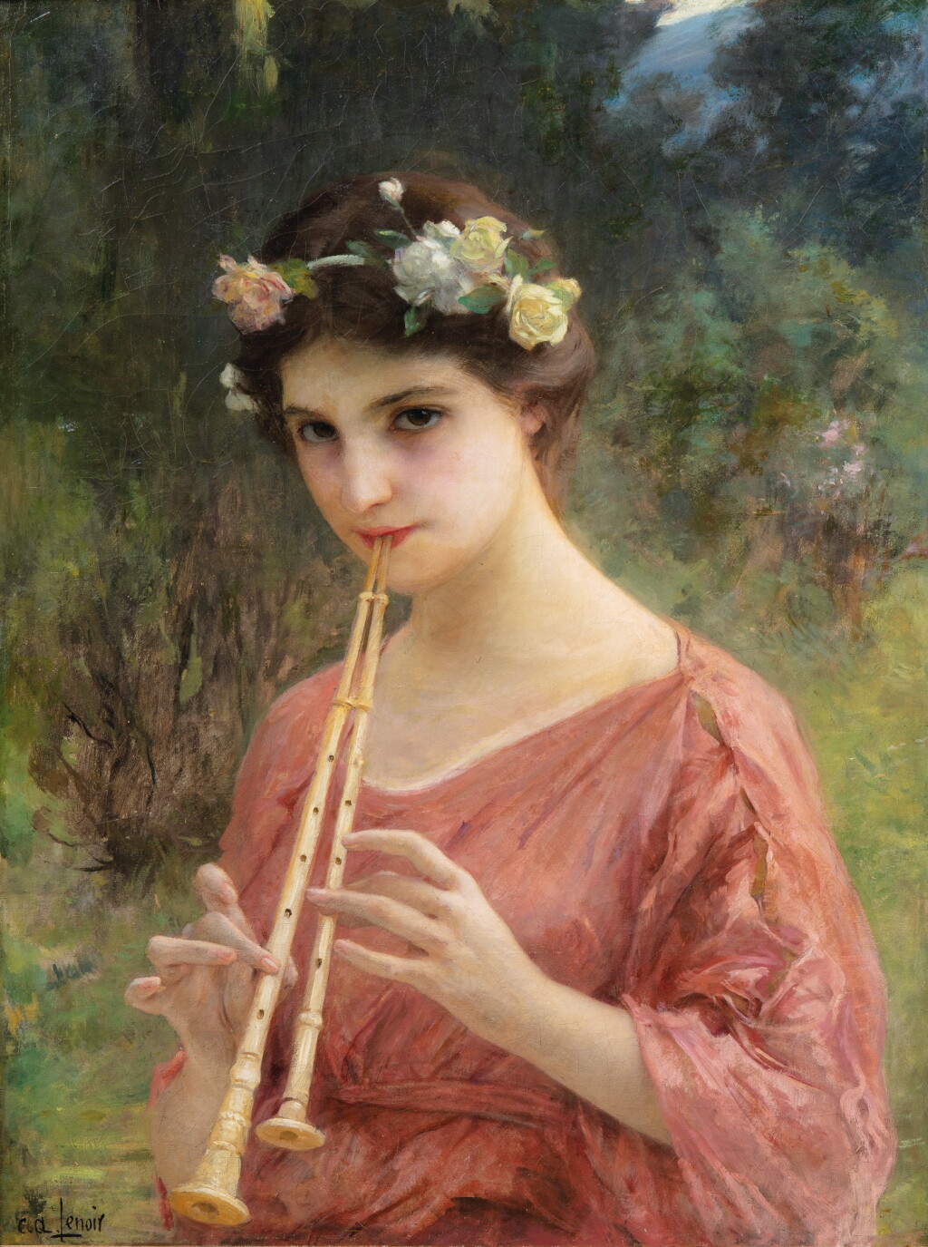View full screen - View 1 of Lot 105. CHARLES AMABLE LENOIR | A YOUNG WOMAN PLAYING AN AULOS (OR THE DOUBLE FLUTE).