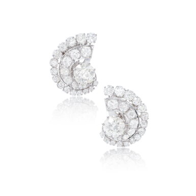 View full screen - View 1 of Lot 762. Pair of diamond earrings/dress clips, 1950s.