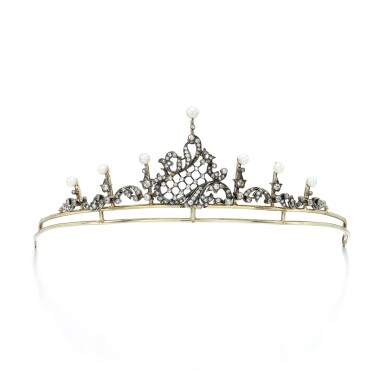 View full screen - View 1 of Lot 95. Pearl and diamond tiara, late 19th century.