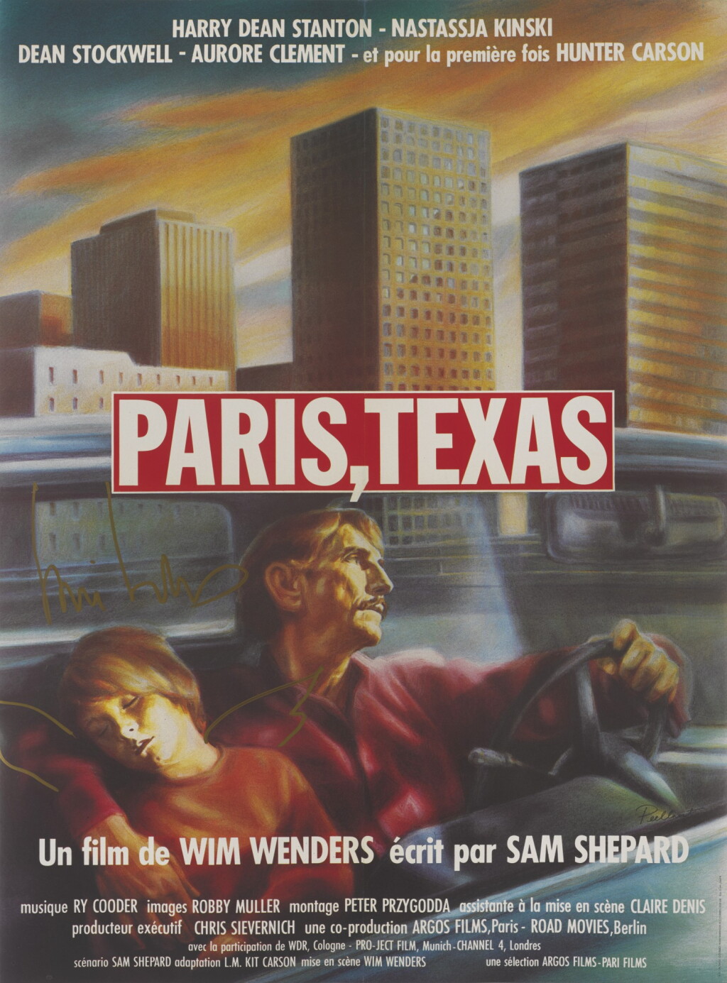 View full screen - View 1 of Lot 209. PARIS, TEXAS (1984) FIRST GERMAN RELEASE POSTER, 1985, SIGNED BY WIM WENDERS.