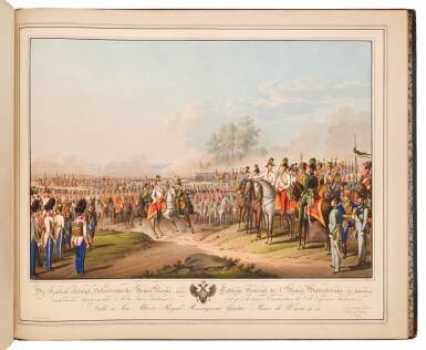 View full screen - View 1 of Lot 17. Kleist, Ludwig von, & Georg Emanuel Opiz | A scarce and stunning suite of military color plates, with an original watercolor drawing.