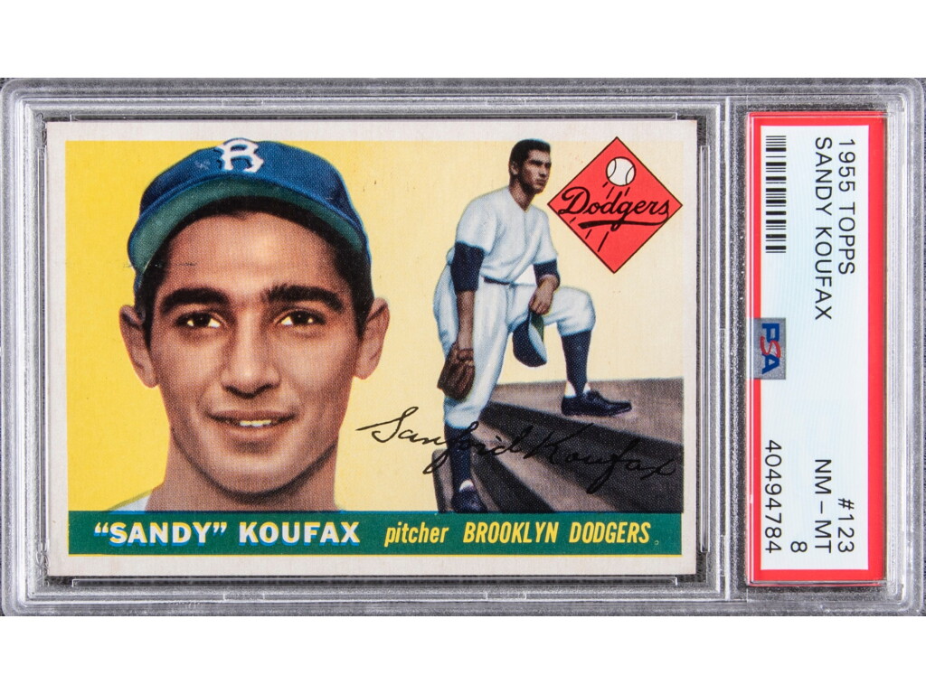View full screen - View 1 of Lot 29. 1955 Topps #123 Sandy Koufax Rookie Card – PSA NM-MT 8.