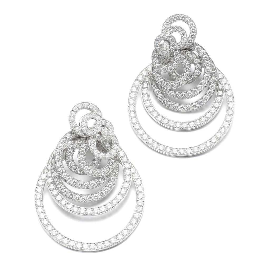 View full screen - View 1 of Lot 1093. Pair of diamond earrings, 'Gypsy'.