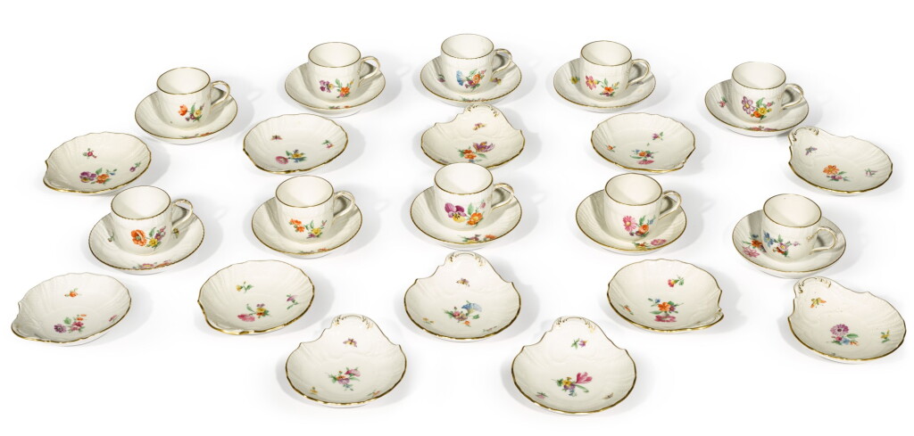 View full screen - View 1 of Lot 94. Ten Berlin (K.P.M.) coffee cups and saucers and twelve shell-shaped butter dishes, circa 1890.