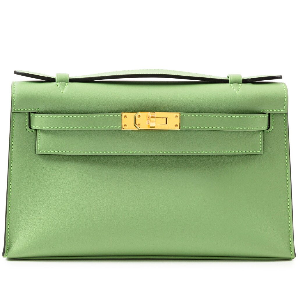 View full screen - View 1 of Lot 333. Vert Criquet Swift Kelly Pochette Gold Hardware, 2023.