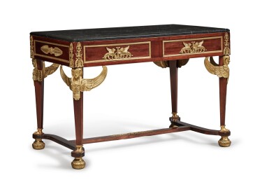 View full screen - View 1 of Lot 196. An Empire Revival Gilt-Bronze Mounted Mahogany Centre Table with Black Marble Top, Late 19th Century.