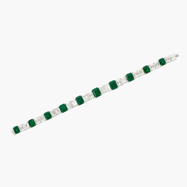 View full screen - View 1 of Lot 1670. Emerald and Diamond Bracelet | 天然「哥倫比亞」無油祖母綠 配 鑽石 手鏈(祖母綠共重15.34克拉).