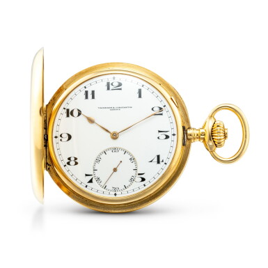 View full screen - View 1 of Lot 609. VACHERON CONSTANTIN | A YELLOW GOLD HUNTING CASE KEYLESS WATCH WITH ENAMEL DIAL, CIRCA 1910.