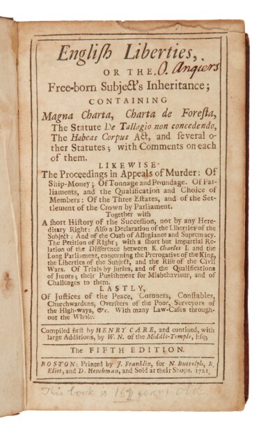 View full screen - View 1 of Lot 29. (Magna Carta) | The first American printing.