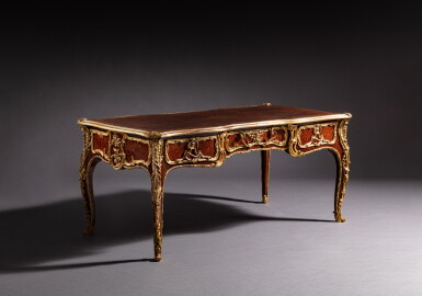 View full screen - View 1 of Lot 434. A Louis XV style gilt-bronze mounted, kingwood and rosewood bureau plat after Jacques Dubois, vers 1885 | Bureau plat de style Louis XV en bois de violette et palissandre, monture de bronze doré, d'après Jacques Dubois, vers 1885.