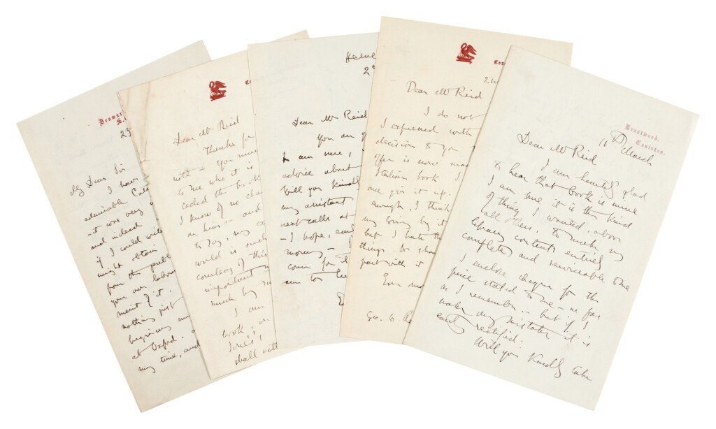 View full screen - View 1 of Lot 136. John Ruskin | Five autograph letters signed, to G.W. Reid, 1869.