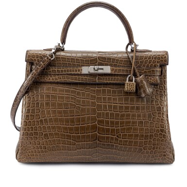 View full screen - View 1 of Lot 154. Gris Elephant Matte Porosus Crocodile Kelly 35 Retourne Palladium Hardware, 2008.
