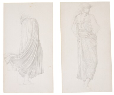 View full screen - View 1 of Lot 69. Four sheets of studies for 'The Golden Stairs' in two frames (three studies of drapery verso).