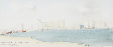 View full screen - View 1 of Lot 51. Dubai—J.V. Huntington | Sandstorm in Dubai Creek, 1980, watercolour.