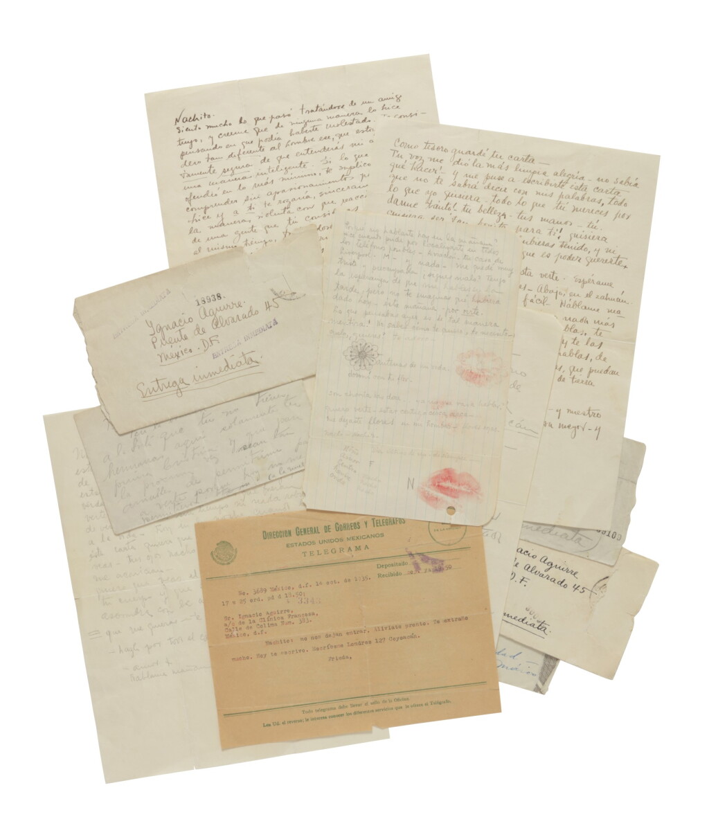View full screen - View 1 of Lot 203. Kahlo, Frida | Signed by the artist, with drawings and lipstick kisses.