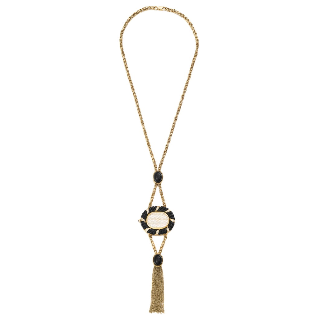 View full screen - View 1 of Lot 64. Montre-pendentif onyx et diamants | Onyx and diamond pendant-watch .