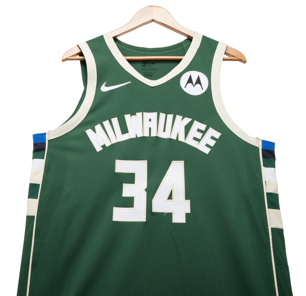 View full screen - View 1 of Lot 30. Giannis Antetokounmpo Milwaukee Bucks 2023-2024 Game Worn Icon Edition Jersey | Triple-Double .