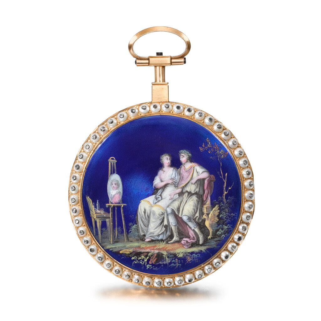 View full screen - View 1 of Lot 1381. A gold, enamel, pearl and diamond-set verge watch Circa 1790, no. 18321.
