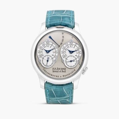 View full screen - View 1 of Lot 2416. Chronomètre à Résonance | A platinum dual time wristwatch with power reserve indication, Circa 2008.