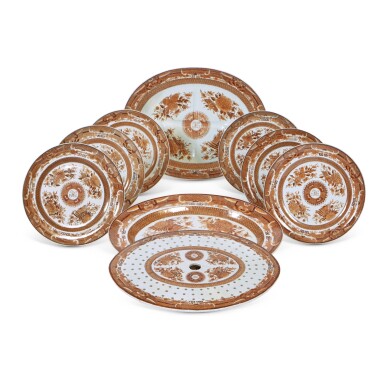 View full screen - View 1 of Lot 914. A Group of Nine Chinese Export 'Brown Fitzhugh' 'Hone Family' Dinner Wares Qing Dynasty, Jiaqing Period, Circa 1820.