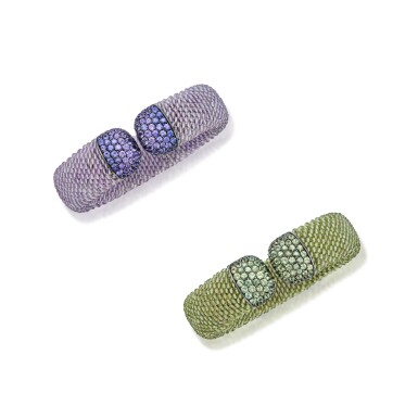 View full screen - View 1 of Lot 25. Two Colored Stone 'Harmony' Cuff-Bracelets | Hemmerle | 雙色寶石 'Harmony' 手鐲.