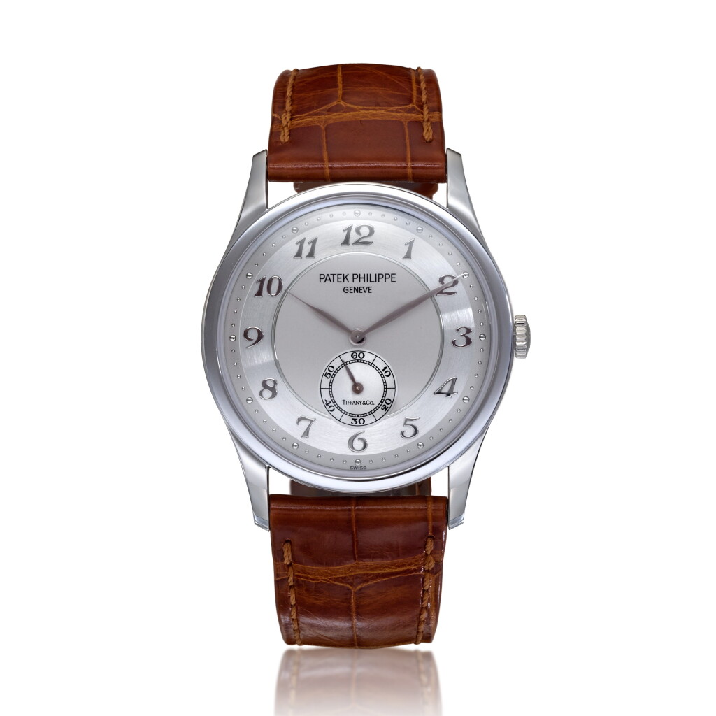 View full screen - View 1 of Lot 26. Reference 5196P-001 Calatrava, Retailed by Tiffany & Co.: A platinum wristwatch, Circa 2018 百達翡麗 5196P-001型號 Calatrava 鉑金腕錶,約2018年製,零售商為蒂芙尼.