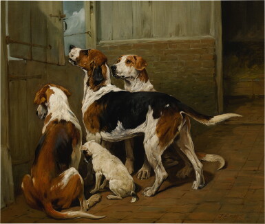 View full screen - View 1 of Lot 59. JOHN EMMS | HOUNDS BY A STABLE DOOR.