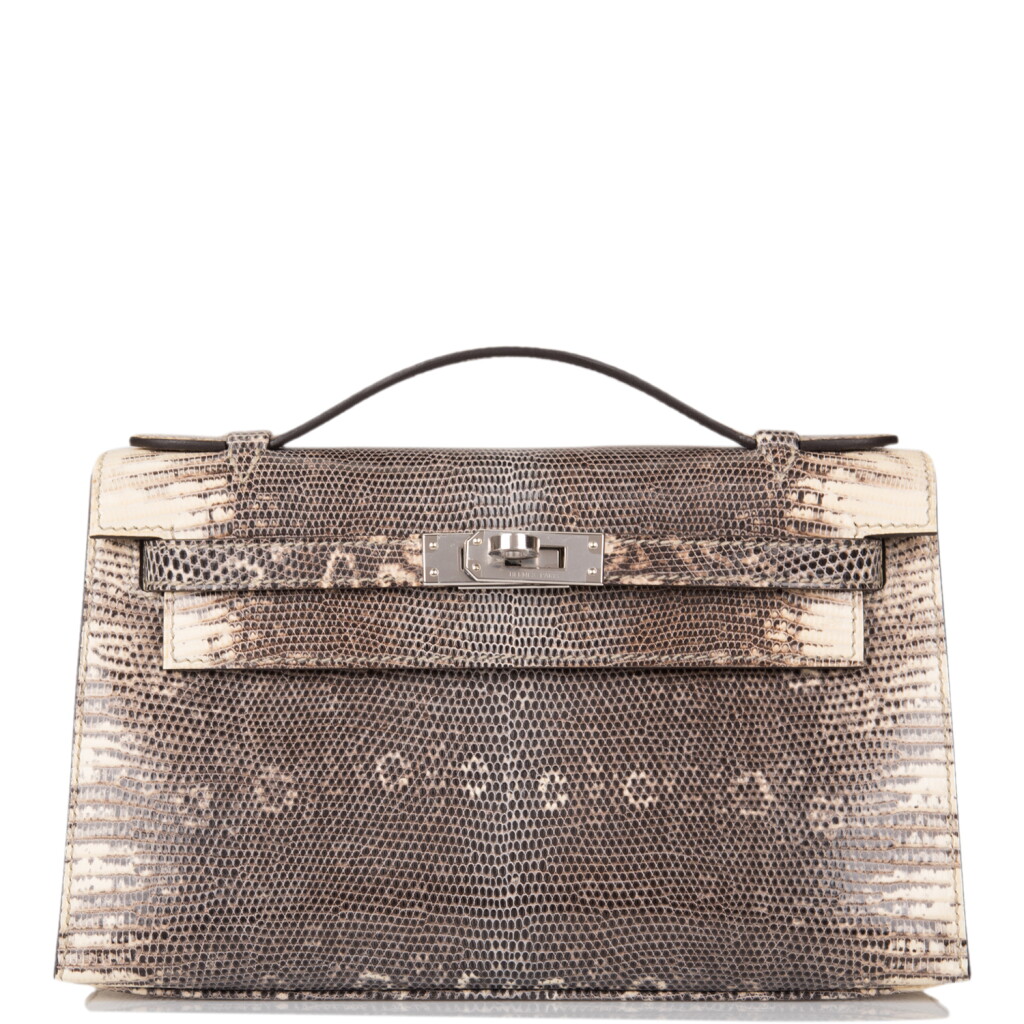 View full screen - View 1 of Lot 29. Ombre Mini Kelly Pochette in Shiny Varanus Salvator Lizard with Palladium Hardware, 2019.