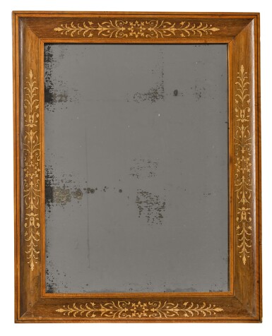 View full screen - View 1 of Lot 71. A FRENCH BOXWOOD AND EBONY INLAID ROSEWOOD MIRROR, MID 19TH CENTURY.