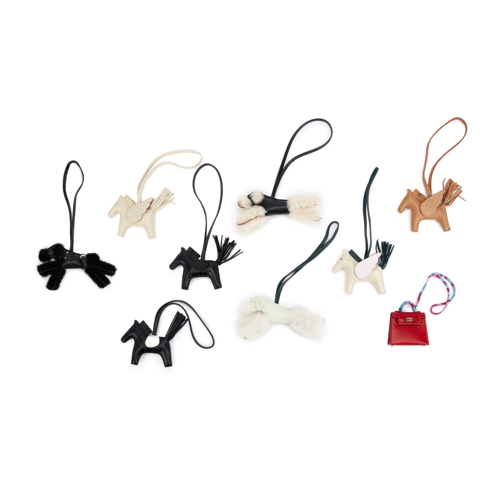 View full screen - View 1 of Lot 3159. Set of Nine Micro Mini Twilly Kelly Bag Charm, Rodeo Pegase PM Charms, Rodeo PM Charms and Budy Charms.