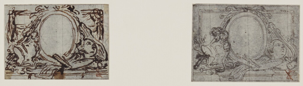 View full screen - View 1 of Lot 542. HUBERT-FRANÇOIS GRAVELOT | Designs for a vignette: A) Final design B) Sketch.
