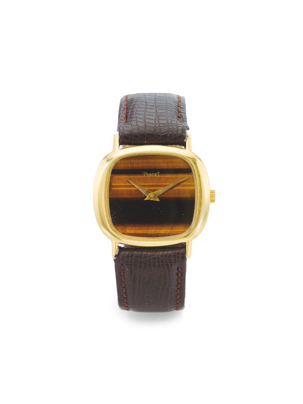 View full screen - View 1 of Lot 168. PIAGET | A YELLOW GOLD WRISTWATCH WITH TIGER'S EYE DIAL CIRCA 1975.