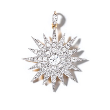 View full screen - View 1 of Lot 200. Broche pendentif diamants | Diamond pendant brooch.