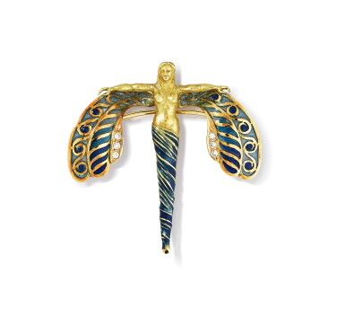 View full screen - View 1 of Lot 22. Broche émail et diamants | Enamel and diamond brooch.