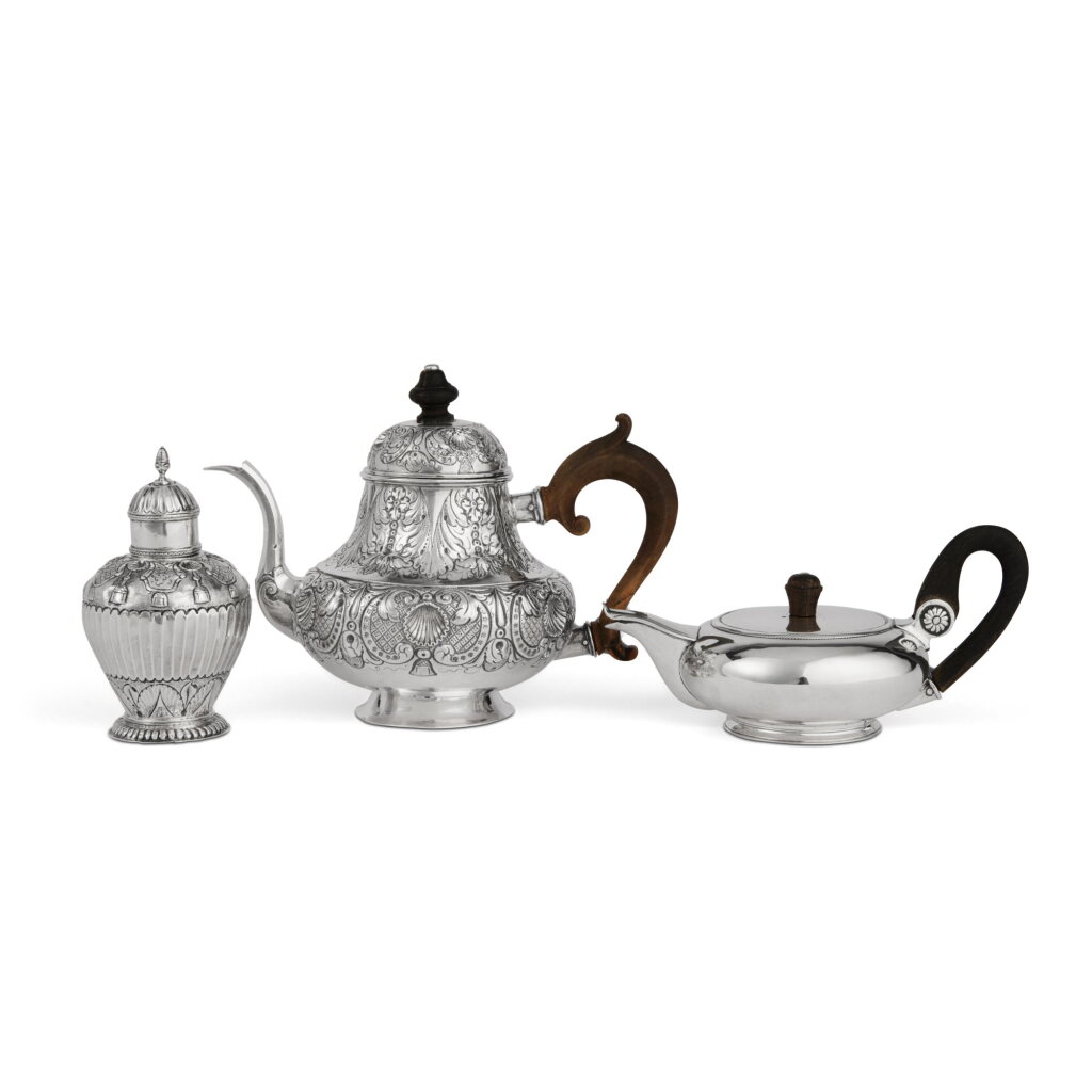 View full screen - View 1 of Lot 15. A Dutch Silver Teapot and Tea Caddy, Jan Verdoes, Haarlem, 1742/34.