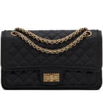 Black Quilted Satin 2.55 Reissue Medium Double Flap Bag Aged Gold Hardware, 2009-2010