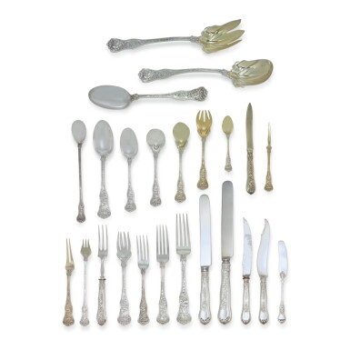 View full screen - View 1 of Lot 1822. FREDERICA VANDERBILT WEBB: AN EXTENSIVE AMERICAN SILVER OLYMPIAN PATTERN FLATWARE SERVICE, TIFFANY & CO., NEW YORK, CIRCA 1905.