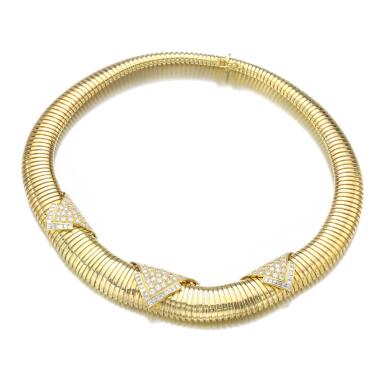 View full screen - View 1 of Lot 249. GOLD AND DIAMOND NECKLACE.