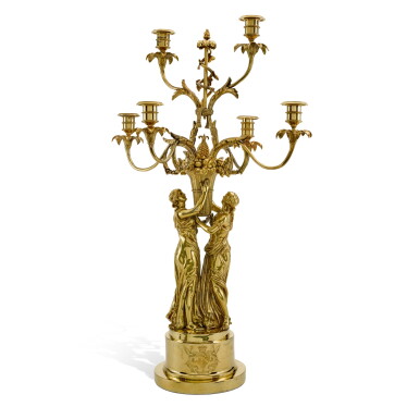View full screen - View 1 of Lot 154. A George III silver-gilt six-light candelabrum, William Pitts, London, 1800.