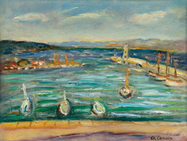 View full screen - View 1 of Lot 182. Barques à quai dans le port de Saint-Tropez .