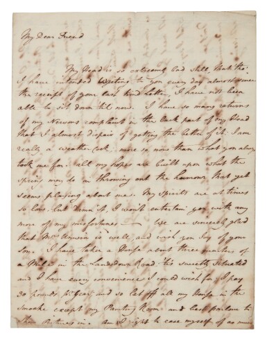 View full screen - View 1 of Lot 77. Thomas Gainsborough | Autograph letter signed, to James Unwin, December 1763.