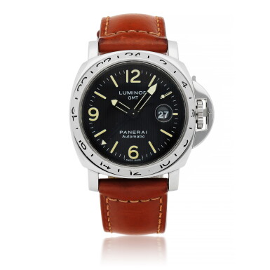 View full screen - View 1 of Lot 567. PANERAI | LUMINOR GMT, REF PAM00023 LIMITED EDITION STAINLESS STEEL DUAL TIME ZONE WRISTWATCH WITH DATE CIRCA 1998.