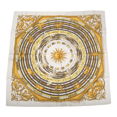 View full screen - View 1 of Lot 134. Hermès "Dies Et Hore" Silk Twill Scarf 90cm.