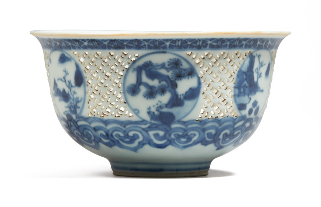 View full screen - View 1 of Lot 683. A blue and white reticulated bowl, 17th century.