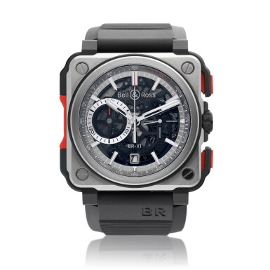 View full screen - View 1 of Lot 8161. Reference BR X1 | A limited edition ceramic and titanium semi-skeletonised chronograph wristwatch with date, Circa 2014 | 型號BR X1 | 限量版陶瓷及鈦金屬半鏤空計時腕錶,備日期顯示,約2014年製.
